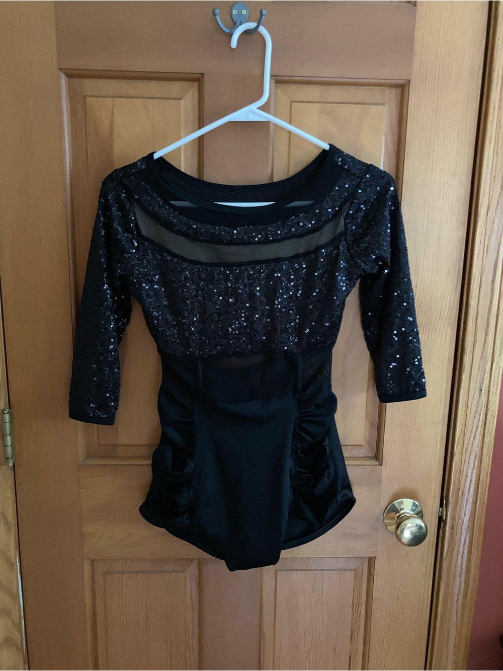 Curtain Call Costume Black Sequin Mesh Long-Sleeve Dance Leotard Jazz Tap Small